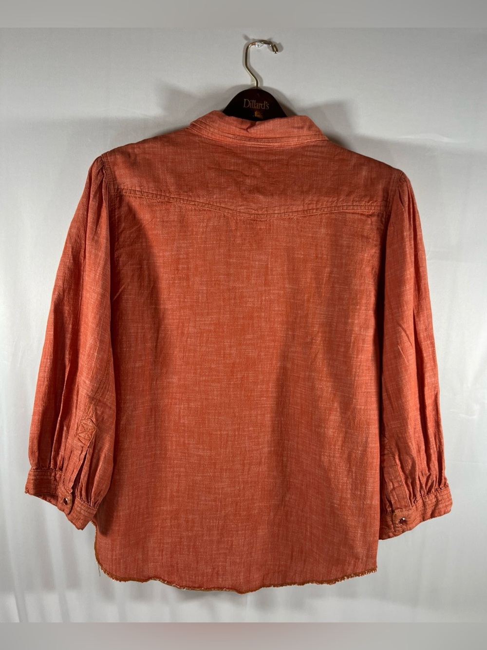Ivy Jane Women's L Blouse Coral Orange Puff Sleeve Western Pearl Snap Shirt - Picture 5 of 12